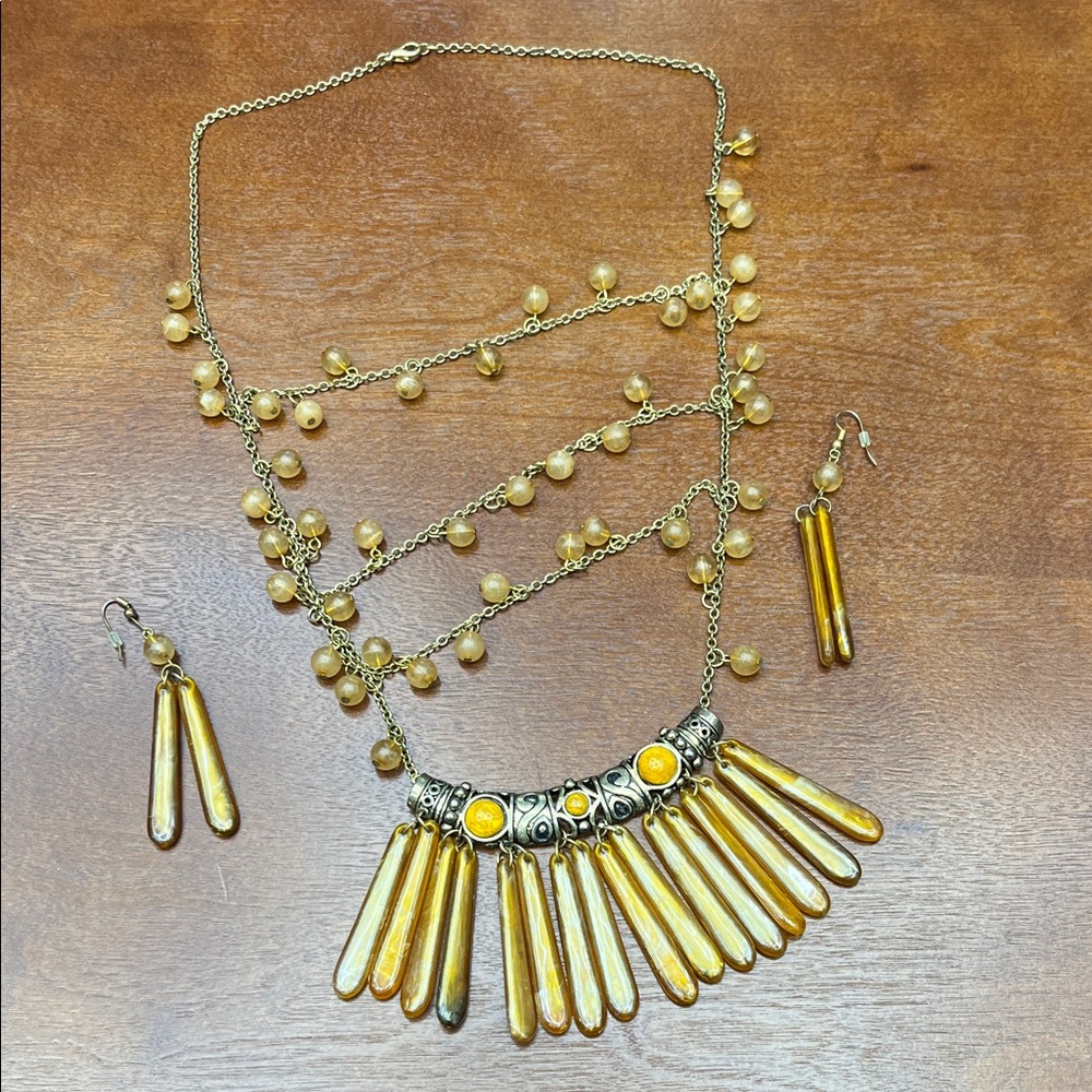 3 Row Color Bar Dangle Beads necklace w earrings